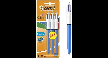 BIC 4 Kleuren - Balpennen - Klikmechanisme - Blauw, Zwart, Rood, Groen - 3 Stuks