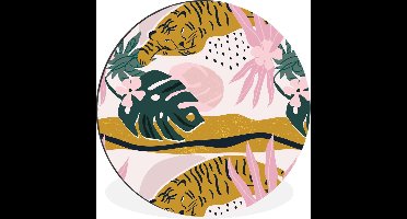 Wandcirkel - Muurcirkel - Patroon - Tijger - Roze - Aluminium - Dibond - ⌀ 140 cm - Binnen en Buiten