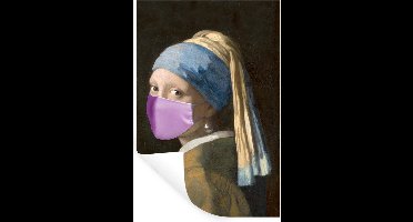 Muurstickers - Sticker Folie - Meisje met de parel - Vermeer - Mondkapje - Roze - 20x30 cm - Plakfolie - Muurstickers Kinderkamer - Zelfklevend Behang - Zelfklevend behangpapier - Stickerfolie