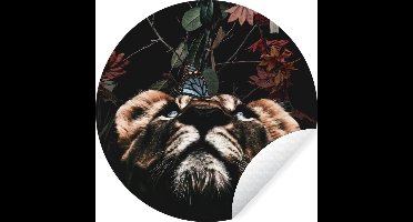WallCircle - Muurstickers - Behangcirkel - Tijger - Bloemen - Vlinder - ⌀ 30 cm - Muurcirkel - Zelfklevend - Ronde Behangsticker