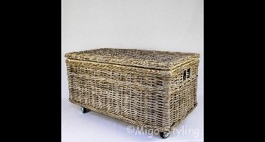 Opbergmand-Met deksel-90-50-50-Op wielen-Houten bodem-Grey rotan