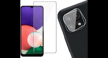 Screenprotector geschikt voor Samsung A22 5G + Camera Lens - Glas Screen Protector