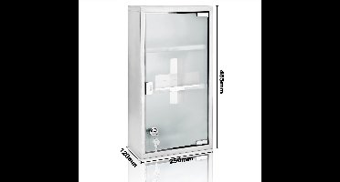 Medicijnkastje XXL - Incl. 2 Sleutels 48.5x25x12cm 3 Vakken - RVS