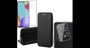 Hoesje geschikt voor Samsung Galaxy A52s - Portemonnee Book Case - Zwart - Met Screenprotector en Camera Screen Protector