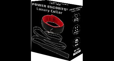 Power Escorts - Luxury Collar - Luxe Halsband - Extra gebruikersvriendelijk - Zachte binnenvoering - Zwart met rood - Verstelbaar - gave Cadeaubox - BR196