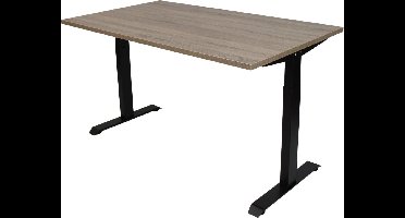 OrangeLabel Desk met zwart onderstel en blad Robson Eik in de maat 120x80. Instelbaar van 62-84cm