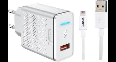 DrPhone LS3 - Gecertificeerde 18W Oplaadset - Oplader met 2 Meter Lightning kabel - o.a. voor iOS Smartphones & tablets - Wit