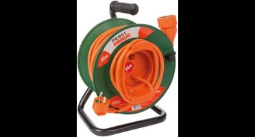 Perel Verlengkabel op haspel, gebruik binnenshuis, penaarde, thermische beveiliging, kabellengte 25 m, 3G1.5, oranje/groen
