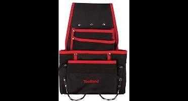 Toolland Gereedschapshouder voor riem, nylon, met 10 vakken, 2 gereedschapslussen, zwart/rood