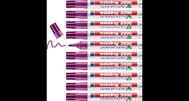 edding 3000 permanent marker - rood-violett (lila) - 10 stiften - ronde punt 1,5-3 mm - sneldrogende permanent marker - water- en wrijfvast - voor karton, kunststof, hout, metaal - universele marker
