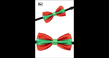 6x Vlinderstrik rood-groen 6cm x 12cm - Strikje themaparty thema feest