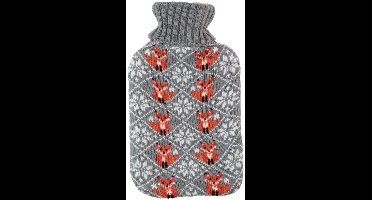 Warmwaterkruik - 2L - grijs - met hoes - kruik - winter print - vos - bedkruik
