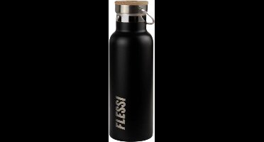 Flessi® Geïsoleerde RVS Drinkfles Kinderen 500ml – Dubbelwandige Thermosfles – 0% Plastic – BPA-vrij – Lekvrij – Schoolbeker & Drinkbus voor Kinderen en Volwassenen – RVS/Bamboe Dop –Zwart