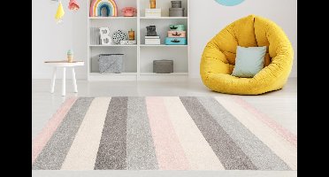 Mazovia Tapijt Grafiet Modern Figuren en Vormen,Gestreept - Woonkamer - Rechthoek Voeten Vloerverwarming OEKO-TEX® Certificaat - Roze Grijs - 80 x 150 cm