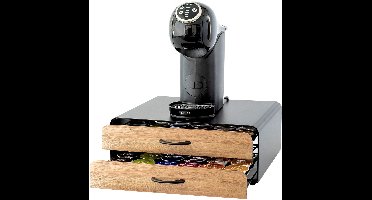 Capsulehouder met Lade – Koffiecups houder – Geschikt voor Dolce Gusto – 72 Cups - RVS - Zwart met Bamboe Hout