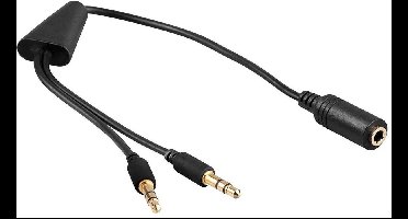 2x 3,5mm > 3,5mm 4-polig headset adapter (CTIA/AHJ) / verguld - zwart - 0,40 meter