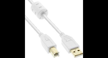 USB-A - USB-B kabel | ferrietkern | verguld | USB2.0 | 10W | wit | 1,5 meter
