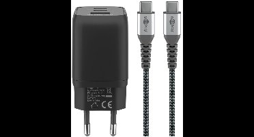 Goobay USB lader | 2x USB-C PD en 1x USB-A QC | incl. USB-C kabel | 65W | zwart | 1 meter
