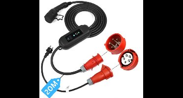 Mobiele Thuislader 11 kW - Type 2 16A 3-fase 11 kW (230v) met CEE stekker rood - 20 meter | Met verloopstekker / adapter naar 16A stopcontact