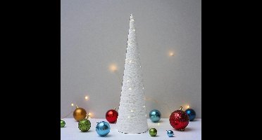 Stijlvolle witte kerstboom kegel 58 cm met warm witte LED en timer