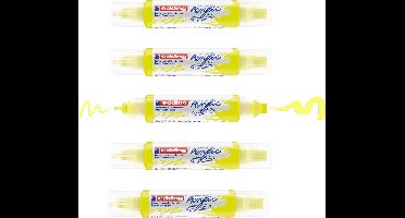 edding 5400 acrylverf marker 3D-double liner neon geel - 5 acryltubes – dubbele punt 2-3 mm & 5-10 mm – hoogwaardige waterbasis acrylverf voor canvas, hout, papier en vele andere ondergronden