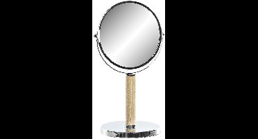 Badkamerspiegel / make-up spiegel - rond - dubbelzijdig - metaal - zilver - D19 x H34 cm