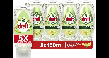 Dreft Natuurlijke Geur Afwasmiddel - Bergamot & Gember - Ondersteboven Fles - 8 x 450 ml