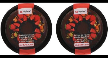 Alpina Bakvorm 2 stuk - Ø24 x 4,5 cm – Ronde Taartvorm met Anti-aanbaklaag – Geschikt voor Oven – Zwart – Duurzaam Bakblik voor Cake, Taart en Quiche