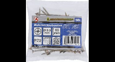 BGS Multischroeven - kruiskop PZ2 - 5,0 x 80 mm - 50 stuks