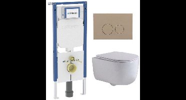 QeramiQ Dely Swirl Toiletset - 36.3x51.7cm - Geberit UP720 Duofix Sigma inbouwreservoir - slim zitting - bedieningsplaat taupe - ronde knoppen - wit glans