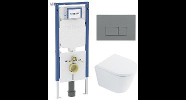QeramiQ Dely Toiletset - 36.3x51.7cm - diepspoel - rimless - Geberit UP720 inbouwreservoir - softclose toilet zitting 35 mm - bedieningsplaat licht grijs - rechthoekige knoppen - wit glans