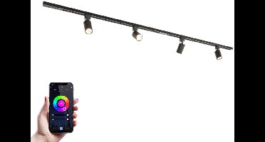 HOFTRONIC railverlichting pakket recht – 2x 1 meter rail – 4x RGBWW GU10 dimbare railspots – aluminium zwart – IP20 – modulair – 230V – smart track lights woonkamer keuken
