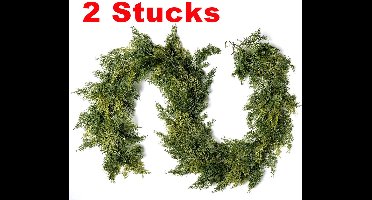 Kerst Ceder Guirlande - Kunstmatige Kerst Guirlande - Kunstmatige Ceder Dennen Guirlande - Geschikt voor Thuis Open Haard Binnen en Buiten Vakantie Feest Decoratie - 2 Stucks