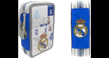 Real Madrid – Etui met 3 vakken en 3 ritsen – 39-delige schoolset met stiften, kleurpotloden, pennen en accessoires