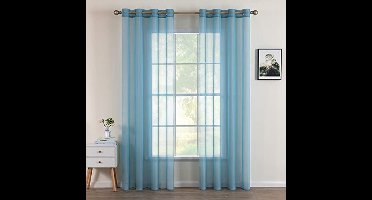 Miulee Grommet Top Voile Curtains, Set of 2, Transparent Polyester, Eyelet Curtain, Transparent for Living Room, Airy, Decorative Bedroom Grey Blue, 215 x 140 cm (H x W)