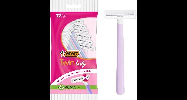 BIC Twin Lady - Wegwerp Scheermesjes - Voor Vrouwen - 2 Scheerbladen - Dames Scheermes met Smalle Vaste Scheerkop - 12 Stuks