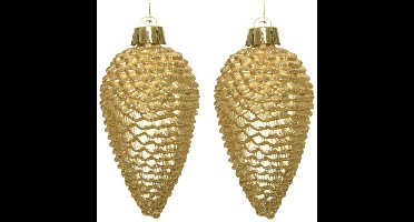 Decoris Kersthangers dennenappels - 12x st - goud - glitter - 8 cm - kunststof - kerstversiering