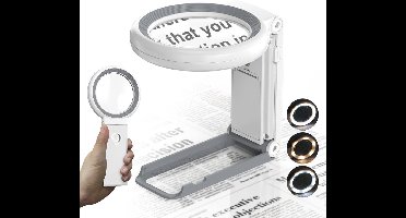 Vergrootglas met Verlichting - Vergrootglas op Standaard - Loep - Vergrootspiegel voor Volwassenen en Kinderen - Wit