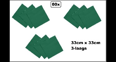 60x Servetten groen 33cm x 33cm - 3 laags - Cocktail servet diner eten knoeien restaurant BBQ thema feest verjaardag feest