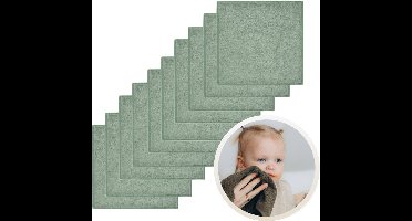 Funnies Spuugdoekjes 10-Pack Stone Green - Set van 10 Zachte Spuugdoeken, Monddoekjes, Kwijldoekjes - 30x30 cm - 100% Katoenen Badstof - Absorberend, Sneldrogend en Zacht - Wasmachinebestendig - Perfect voor Gevoelige Babyhuid bij Voeden en Kwijlen