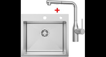 SOFETIY MAX Spoelbak voor keuken 50 x 45 cm - Spoelbak Keuken Met Keukenkraan - Keukenwasbak voor Inbouw - Wasbak Keuken Met Waterafvoersysteem - RVS