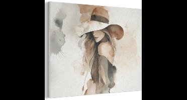 Akoestisch wandpaneel 70x50 cm - Vilt schilderij Mysterieus - Vrouw - Sepia - Akoestische panelen - Geluidsdempende wanddecoratie - Geluidsisolatie woonkamer - Muurdecoratie geluidspanelen