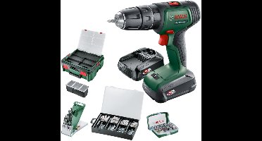 Bosch Universal Impact accu-klopboormachine 18 V 34 Nm ( 06039D4107 ) + 2 x accu 1,5 Ah + oplader + bitset + deuvelset + koffer