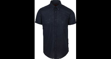 Suitable Korte Mouwen Overhemd Cotton Slub Donkerblauw (navy) - Maat M - Heren - Casual Shirt