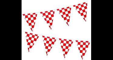 PartyXplosion Vlaggenlijn Brabant Carnaval - 2x - 10 m - Carnaval - rood/wit geblokt - kunststof