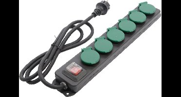 Lumineo - Stekkerdoos voor Buiten – 6 stopcontacten – Snoer 1,5 meter - Zwart/Groen