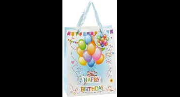 Cepewa verjaardag giftbags/cadeau tasjes - blauw - papier - happy birthday - ballonnen - 17 x 23 x 9 cm