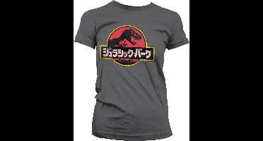Jurassic Park Japanese Distressed Logo Girly Tee Damen T-Shirt Dark-Grey-2XL