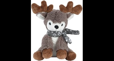 Decoris - Kerstdecoratie - Hert Pluche met Sjaal - Bruin - H 25cm