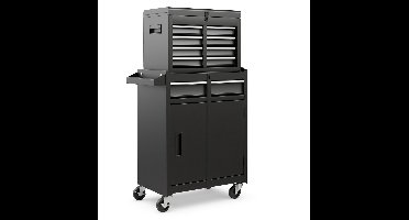 Gereedschapskist – Werkplaatskast – Tool Organizer – Opbergkist – Gereedschapswagen – Vergrendelbare Wielen – Verstelbare Planken – Afneembare Bovenkist – Antislip Voeringen – Robuuste Metalen Constructie – Zwart